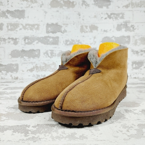 Celtic Tan Brown Leather Slip On Fur Lining Winter Ankle Boots K537 - Picture 2 of 11